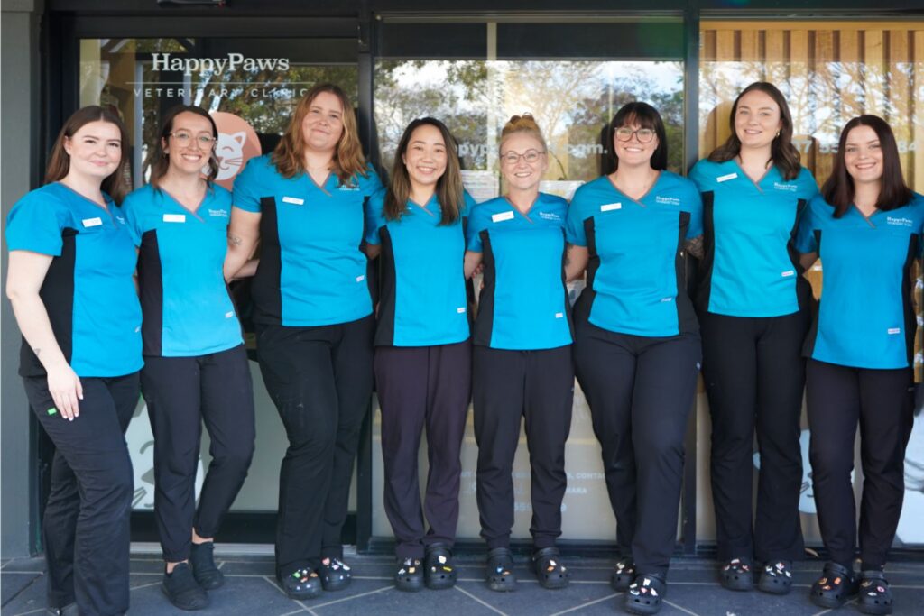 The Happy Paws Vet team group photo outside the clinic